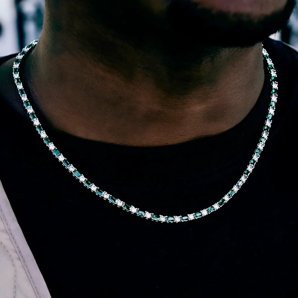 Emerald Baguette Tennis Chain in White Gold - 4mm