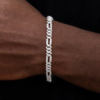 Diamond Figaro Bracelet in White Gold- 6mm