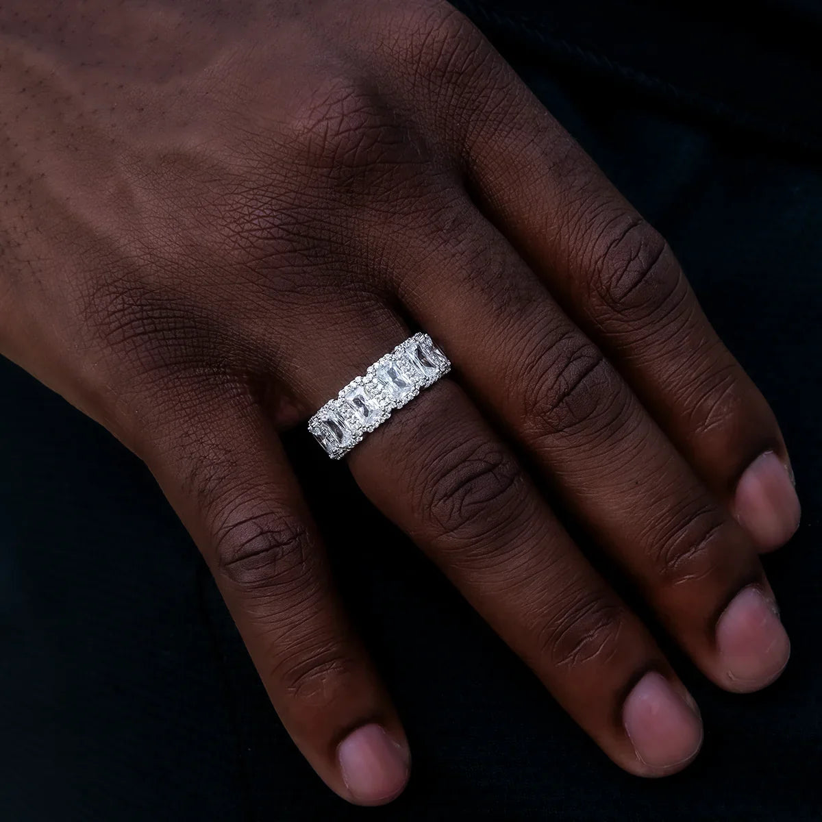Diamond Baguette Halo Ring in White Gold Vermeil