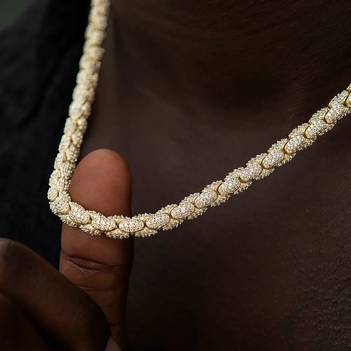 6mm Diamond Pave Snake Link Chain + Pendant Bundle in Yellow Gold