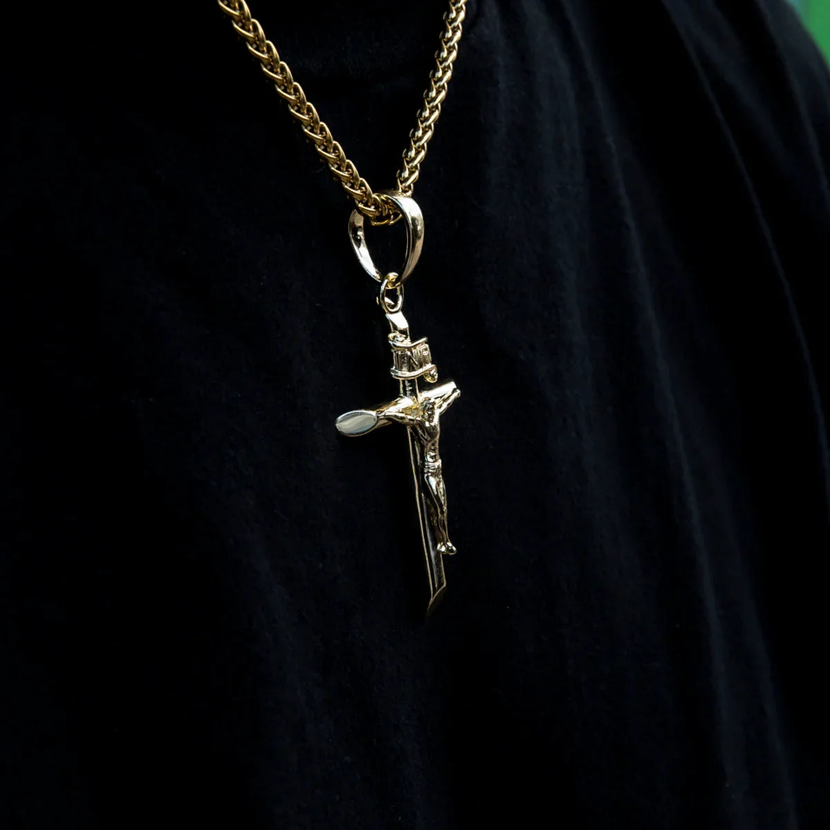 Large Crucifix Cross Pendant in Yellow Gold