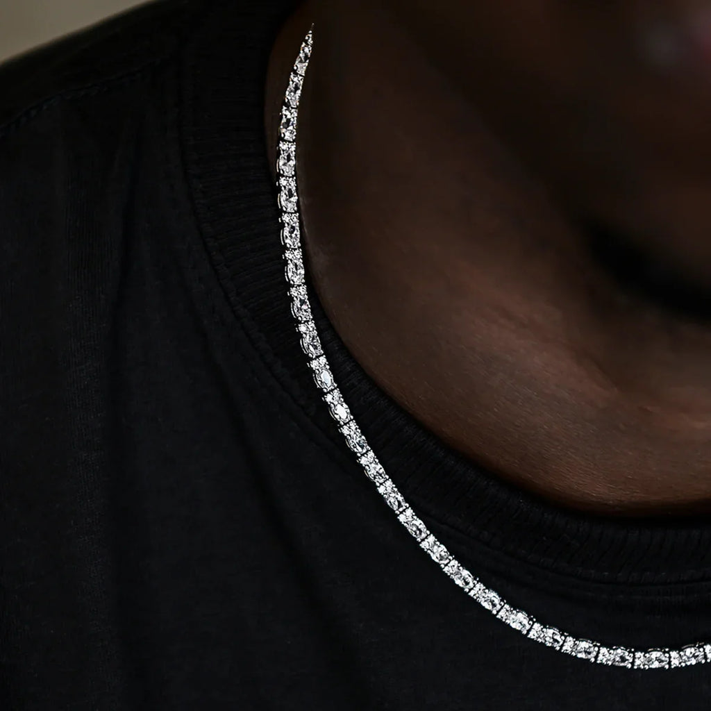 Diamond Mixed Oval Cut Tennis Chain in White Gold - 3mm