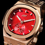 39MM Visionary Plain Case & Red Dial Watch - Rose Gold