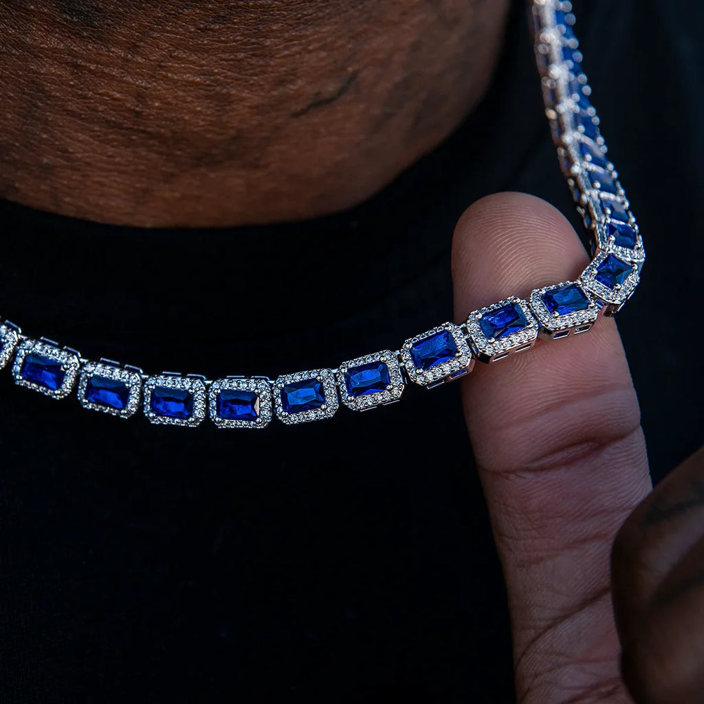 Sapphire Cushion Cut Tennis Chain in White Gold - 7mm
