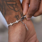 Iced Flared Cross Rosary Bracelet in White Gold