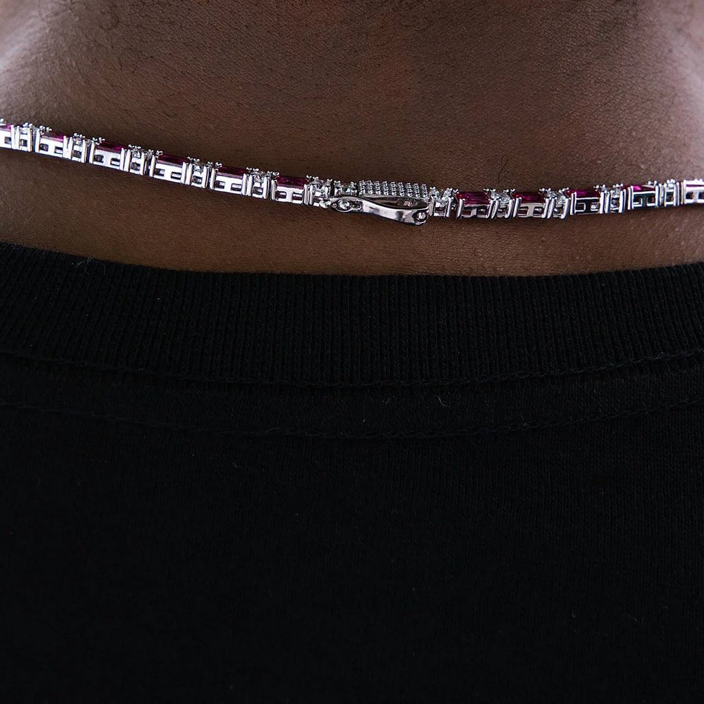 Ruby Baguette Tennis Chain in White Gold - 4MM