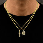 Micro Lady of Guadalupe and Crucifix Pendant Set in Yellow Gold