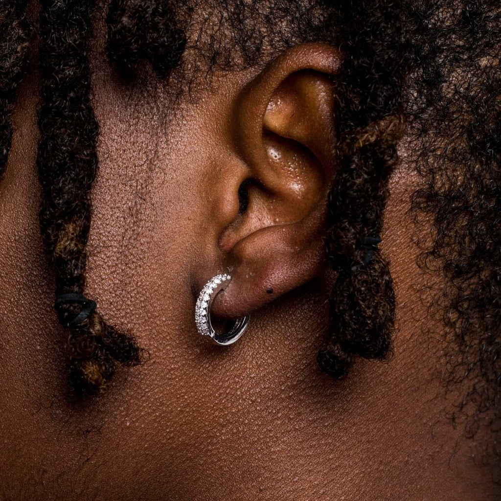 Micro Double Row Extra Small Huggie Hoop Earrings in White Gold