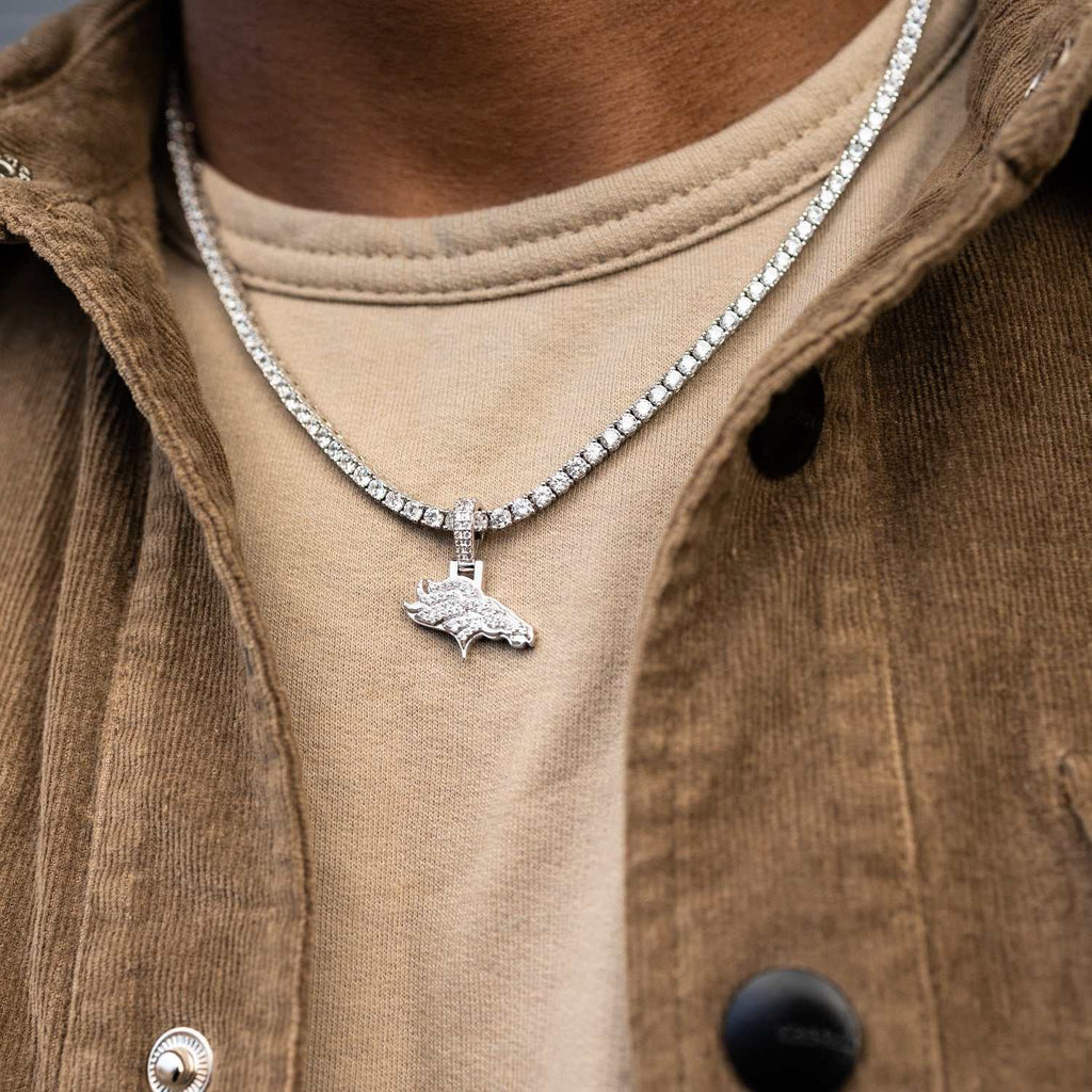 Denver Broncos Official NFL Micro Logo Pendant - White Gold