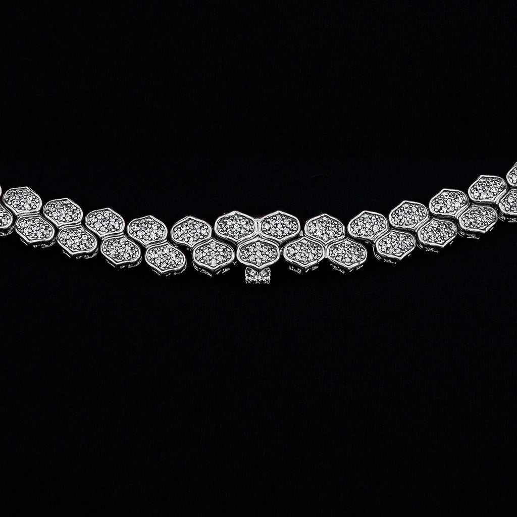 Diamond Pave Flat Snake Link Chain in White Gold-4mm