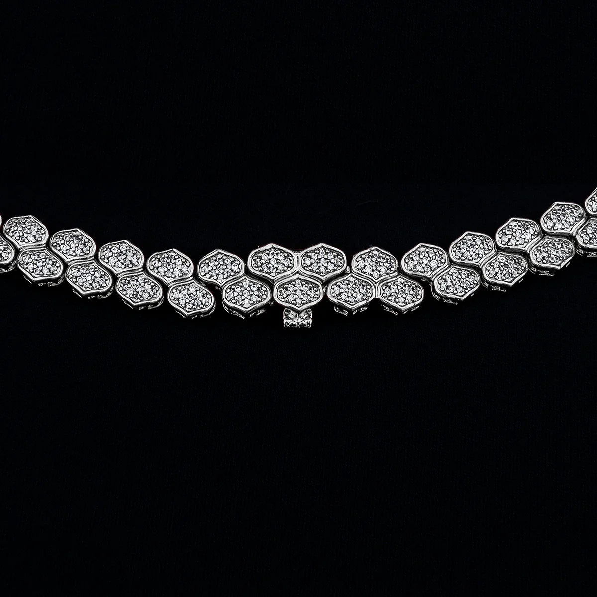 Diamond Pave Flat Snake Link Chain in White Gold-4mm