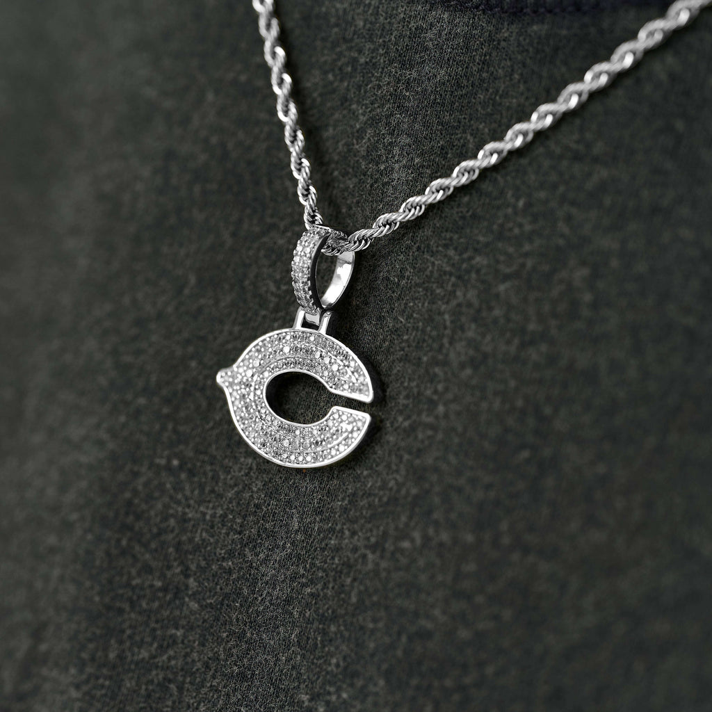 Chicago Bears Official NFL Micro Logo Pendant in White Gold