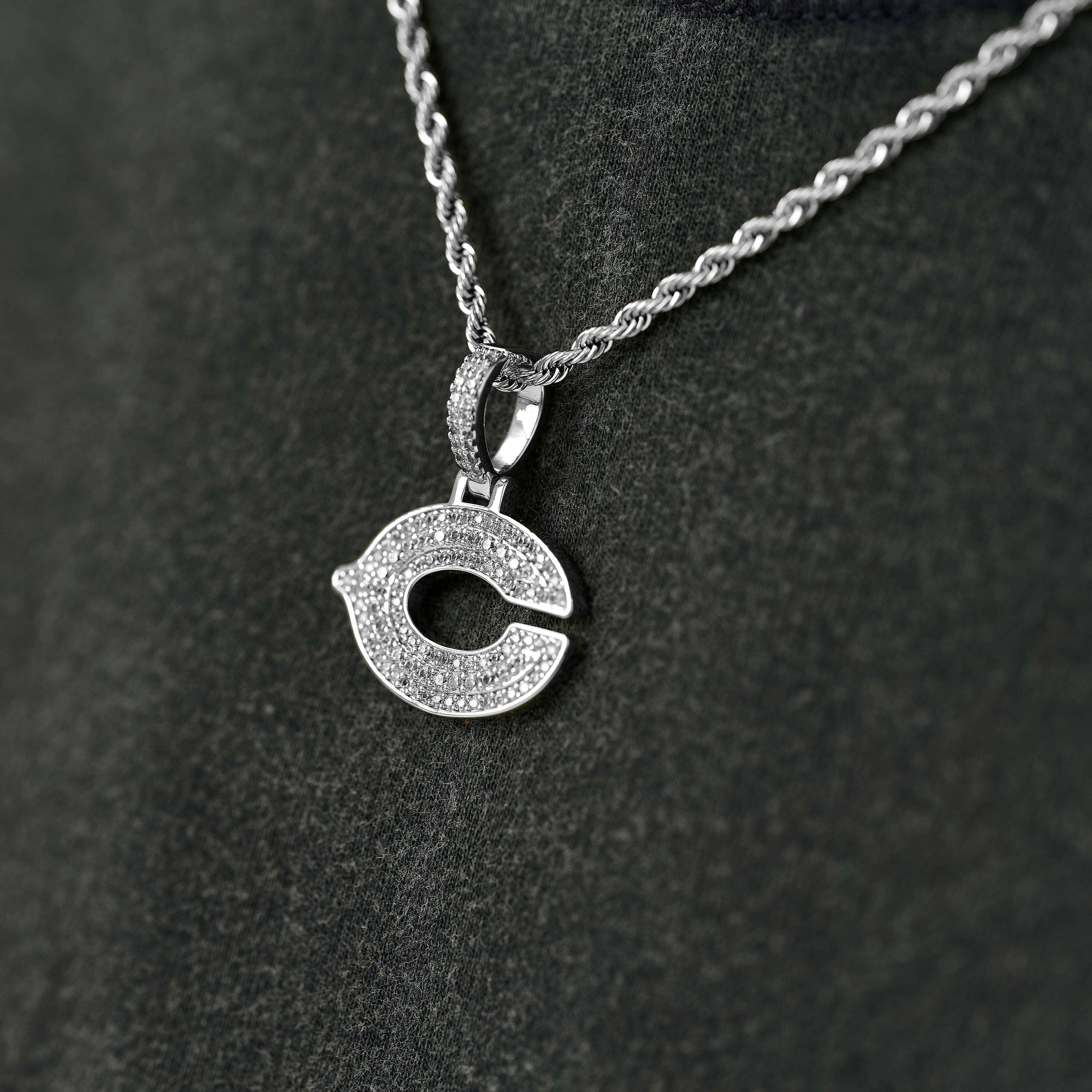 Chicago Bears Official NFL Micro Logo Pendant in White Gold