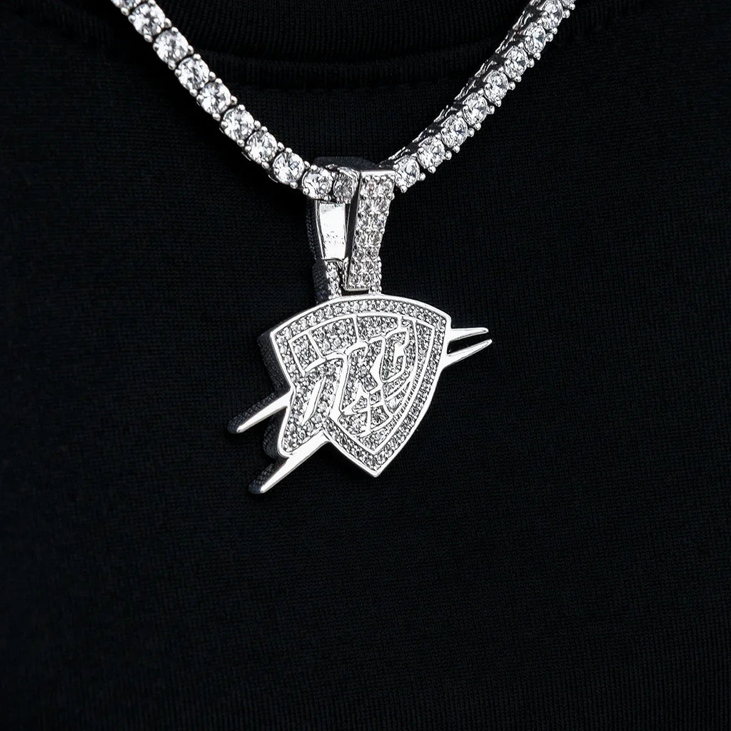 Oklahoma City Thunder OKC Official NBA Micro Logo Pendant in White Gold