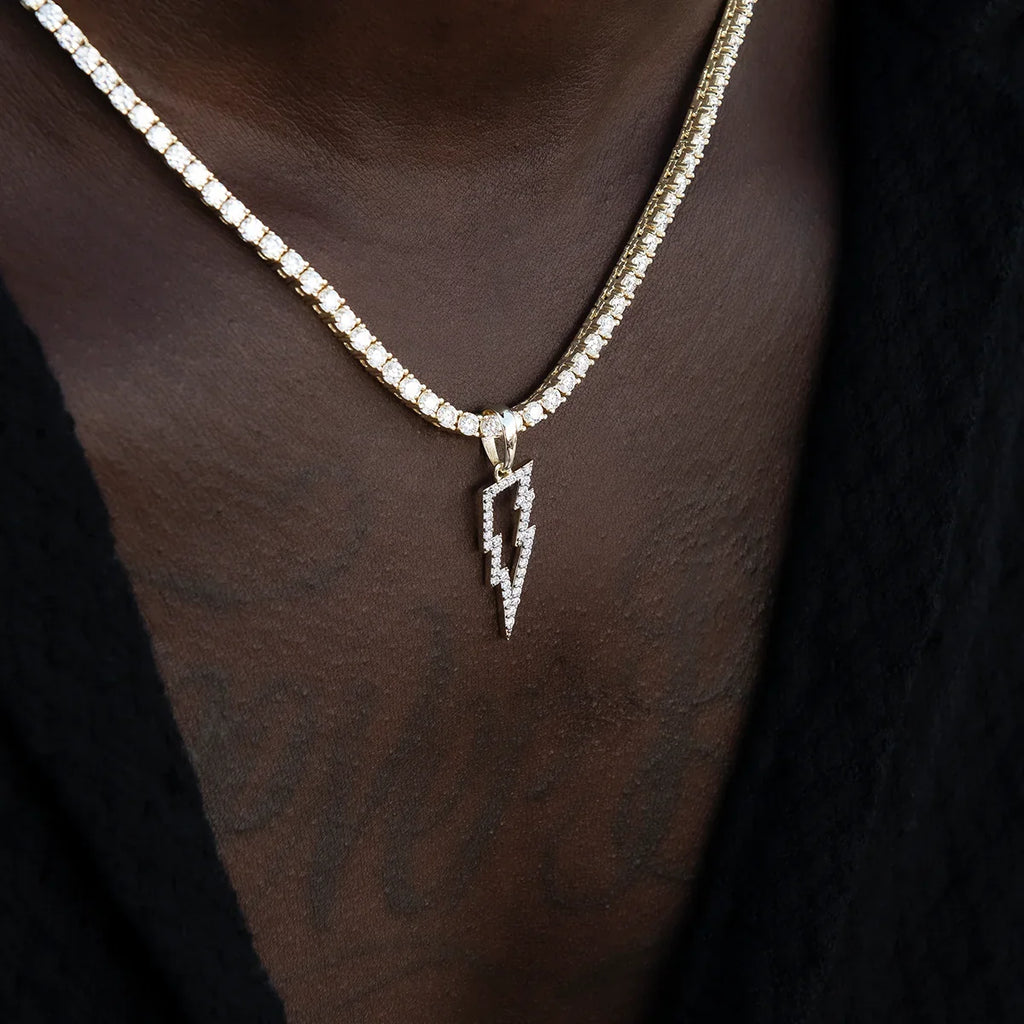 Men's Moissanite Diamond Micro Lightning Bolt Pendant in Yellow Gold Vermeil