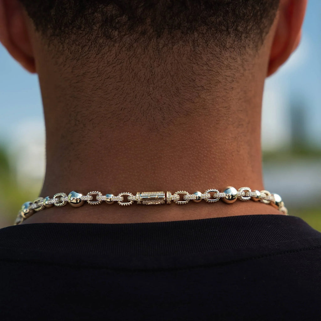 Iced Plain Multi Size Ball Chain in Yellow Gold