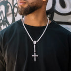 Men's Moissanite Micro Clustered Rosary Chain Necklace in White Gold Vermeil