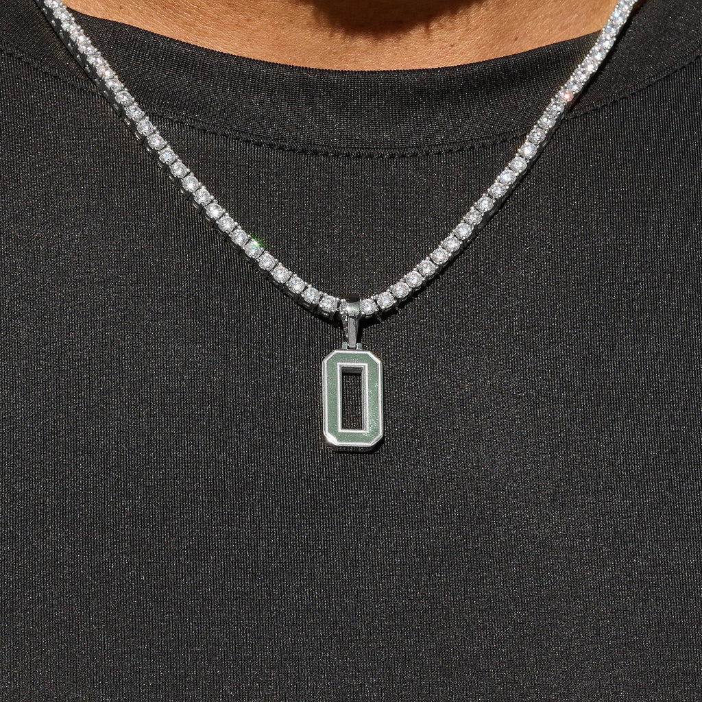 Micro Block Number Pendant in White Gold