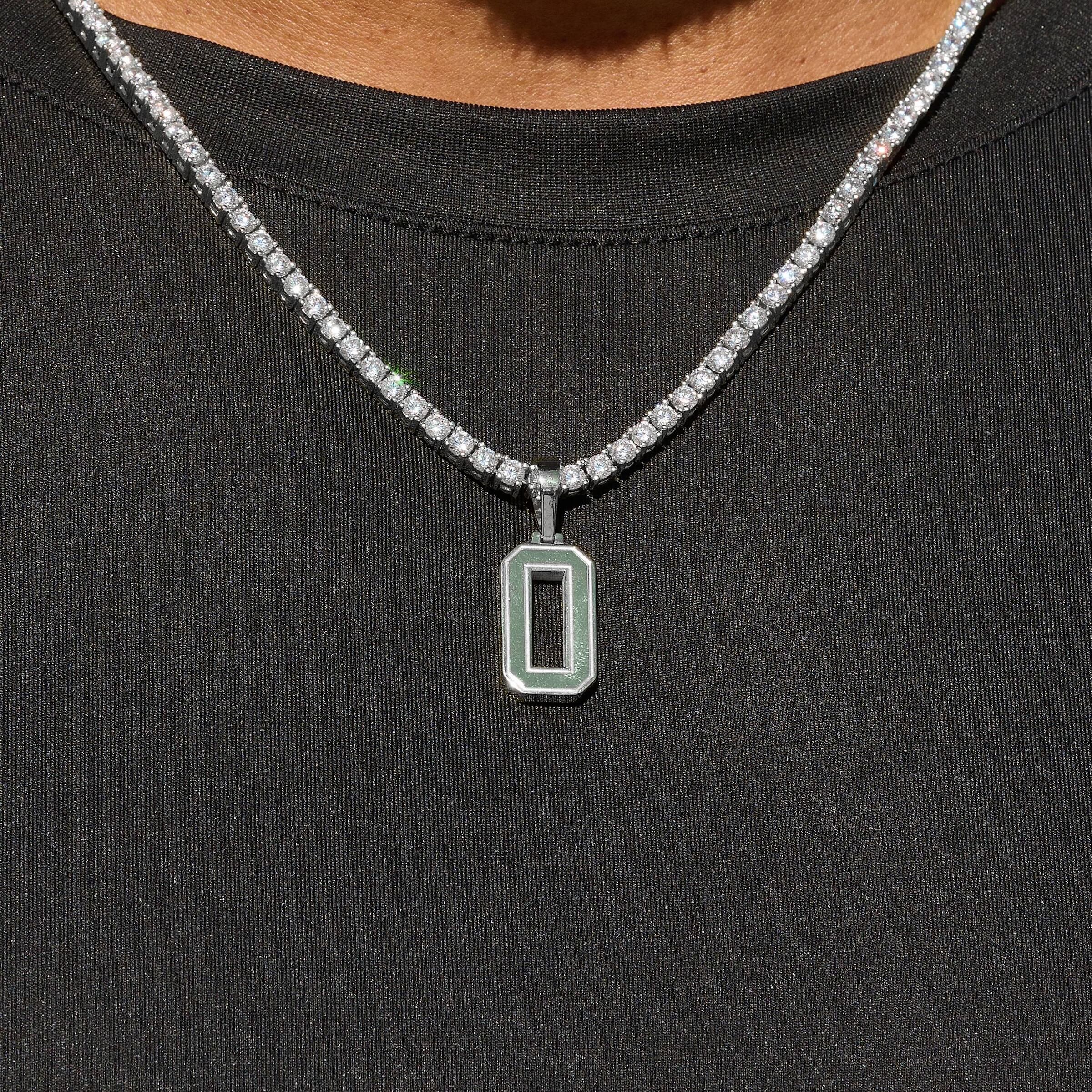 Micro Block Number Pendant in White Gold