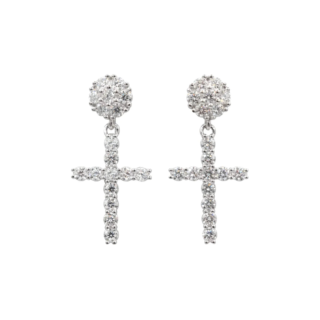 Moissanite Diamond Studded Cross Earring in Sterling Silver