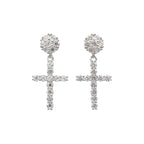 Moissanite Diamond Studded Cross Earring in Sterling Silver