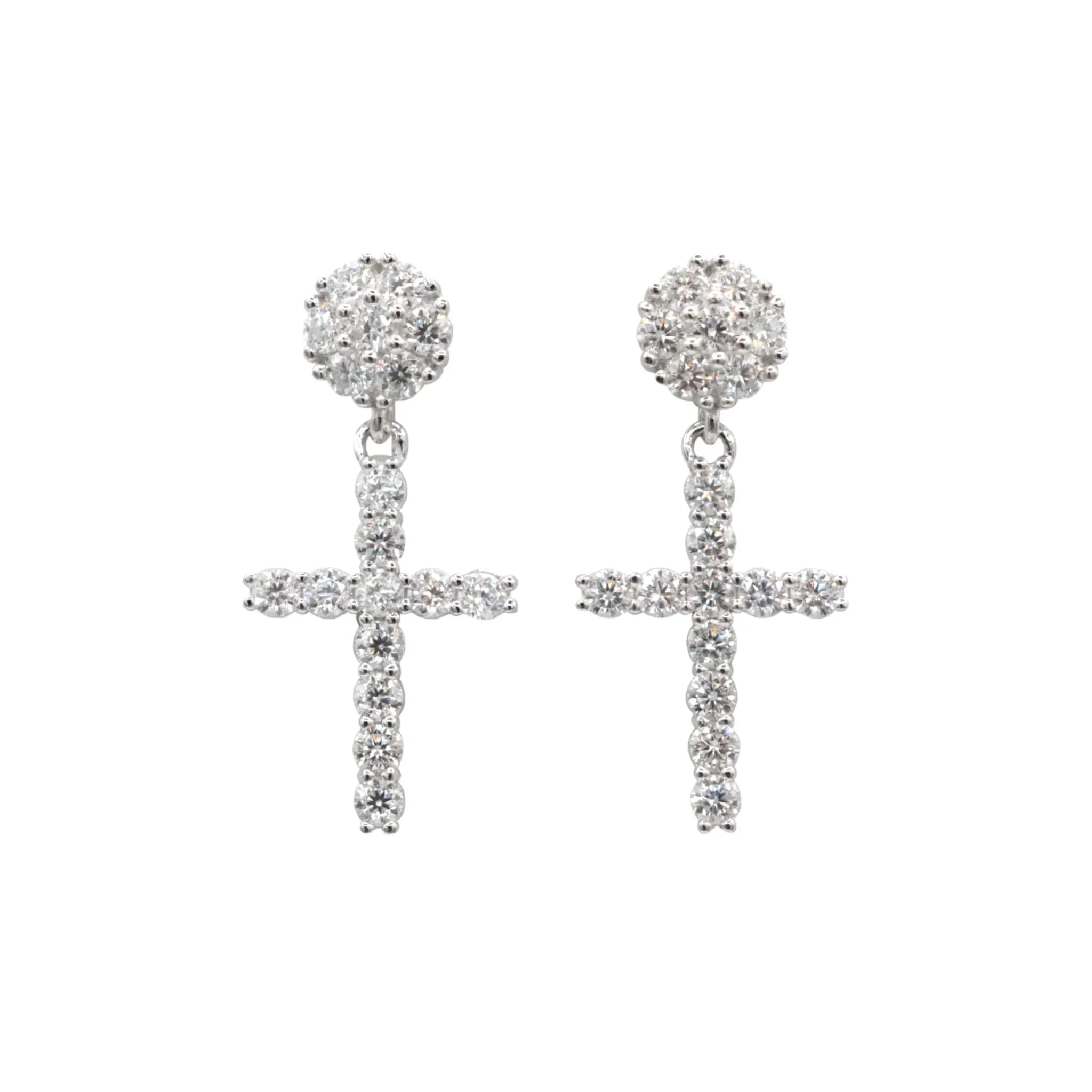 Moissanite Diamond Studded Cross Earring in Sterling Silver