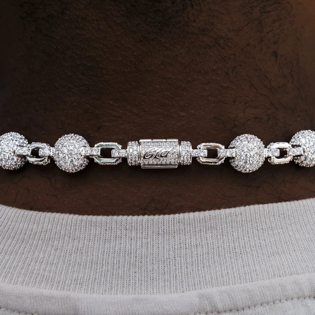 12MM Iced Ball Chain in White Gold