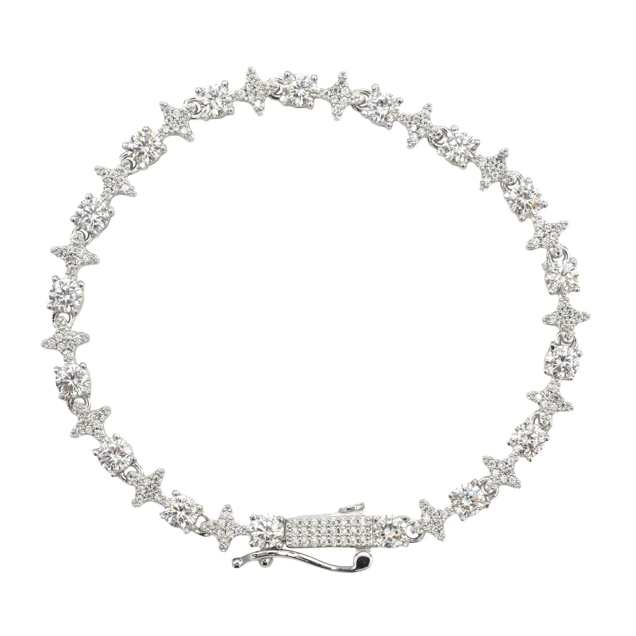 Moissanite Round Stone Star Tennis Bracelet in Sterling Silver - 6mm