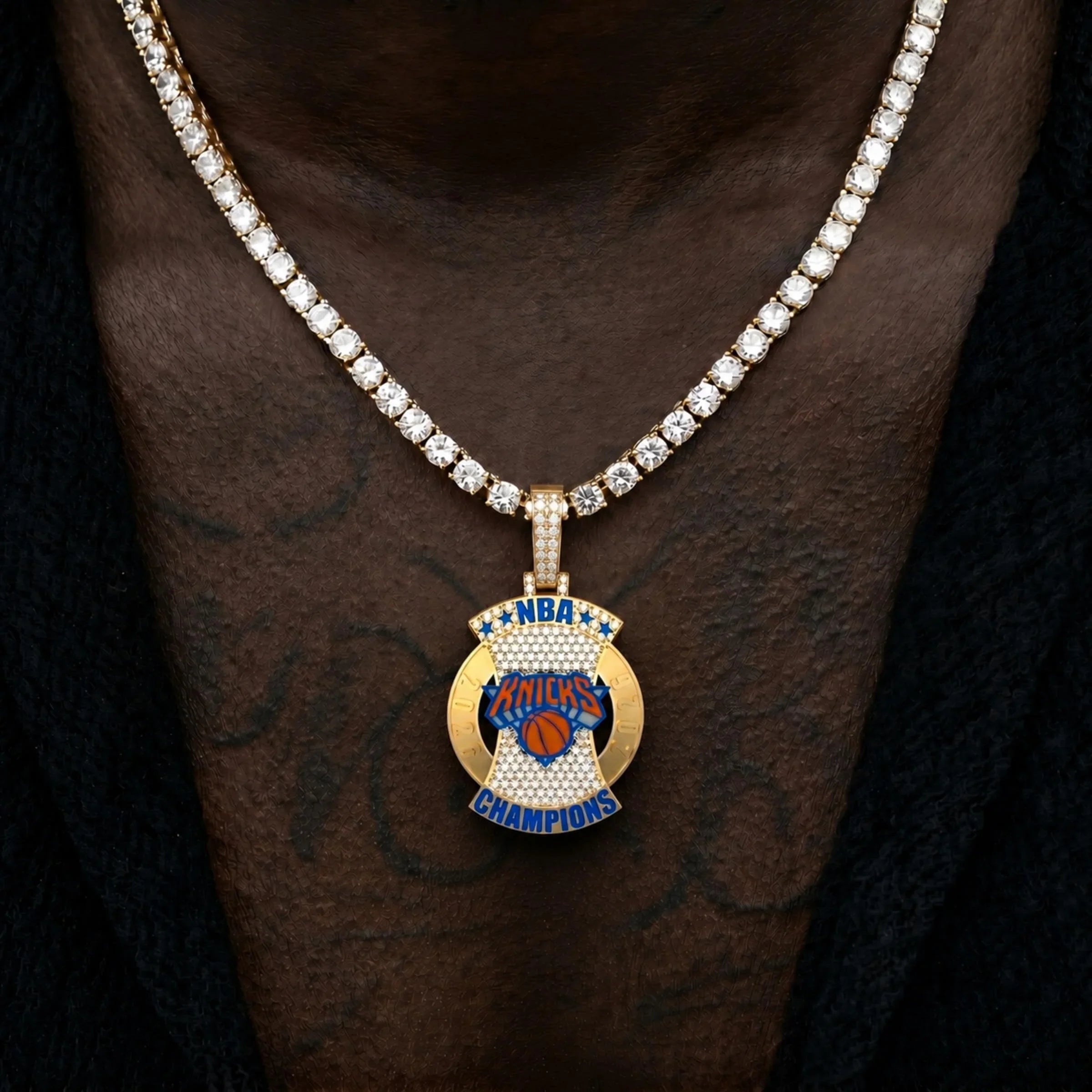 Moissanite New York Knicks Official NBA 2026 Championship Pendant in Yellow Gold Vermeil