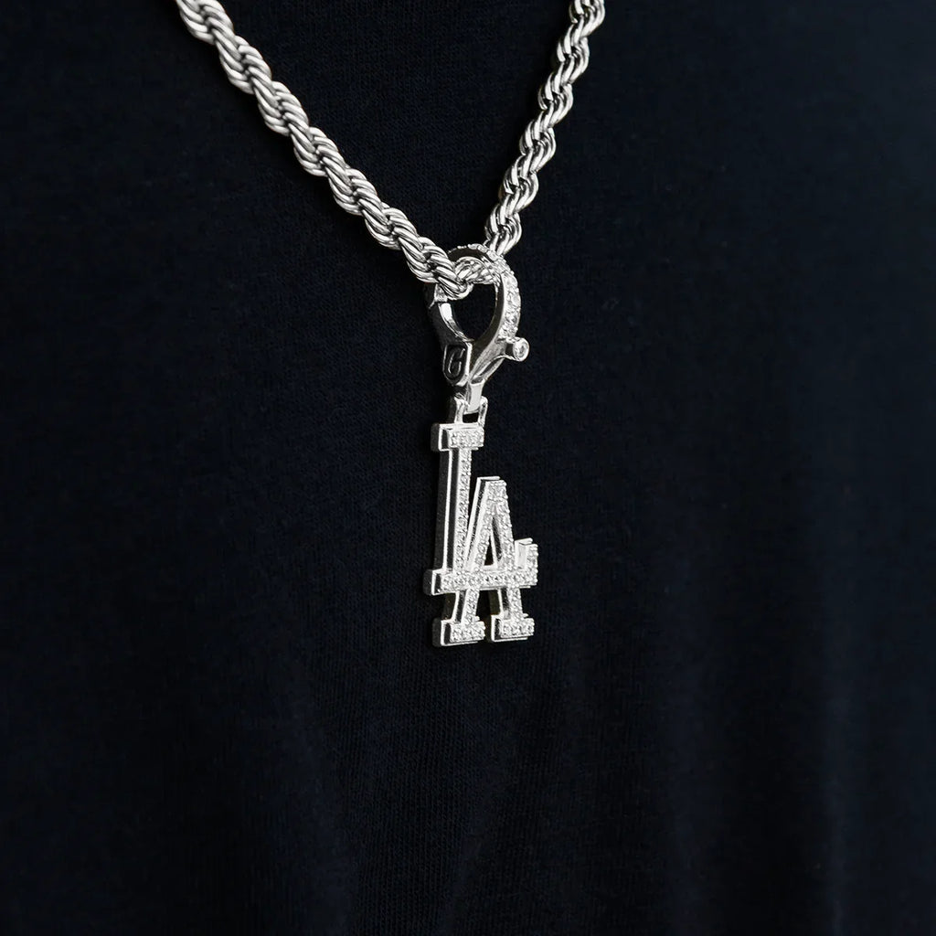 Los Angeles Dodgers Official MLB Micro Logo Clip On Pendant in White Gold
