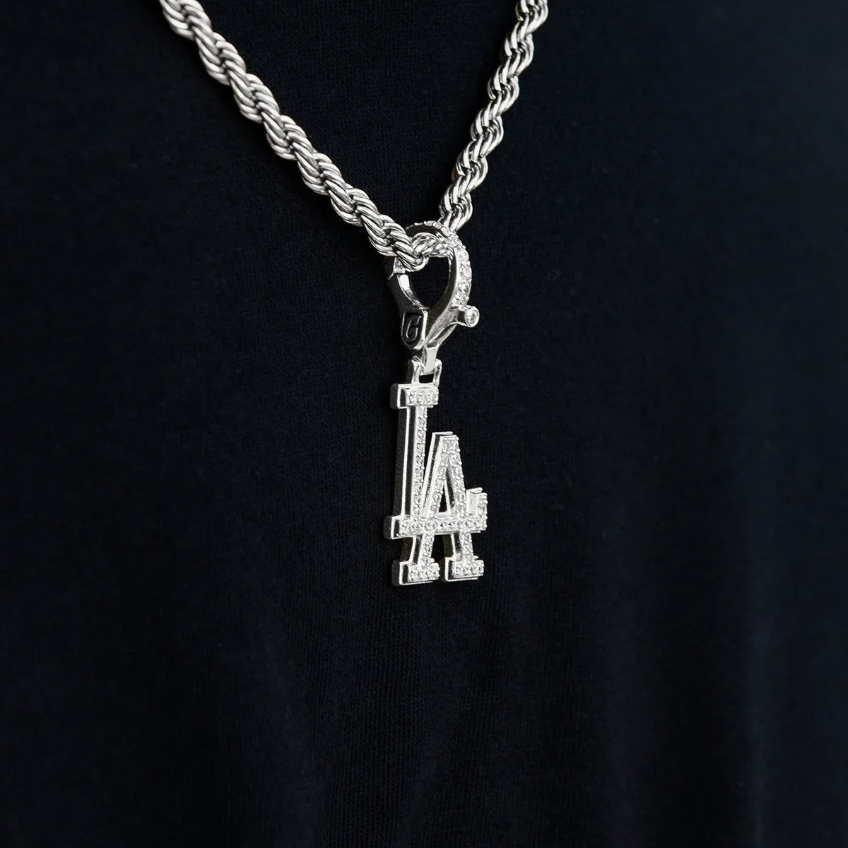 Los Angeles Dodgers Official MLB Micro Logo Clip On Pendant in White Gold
