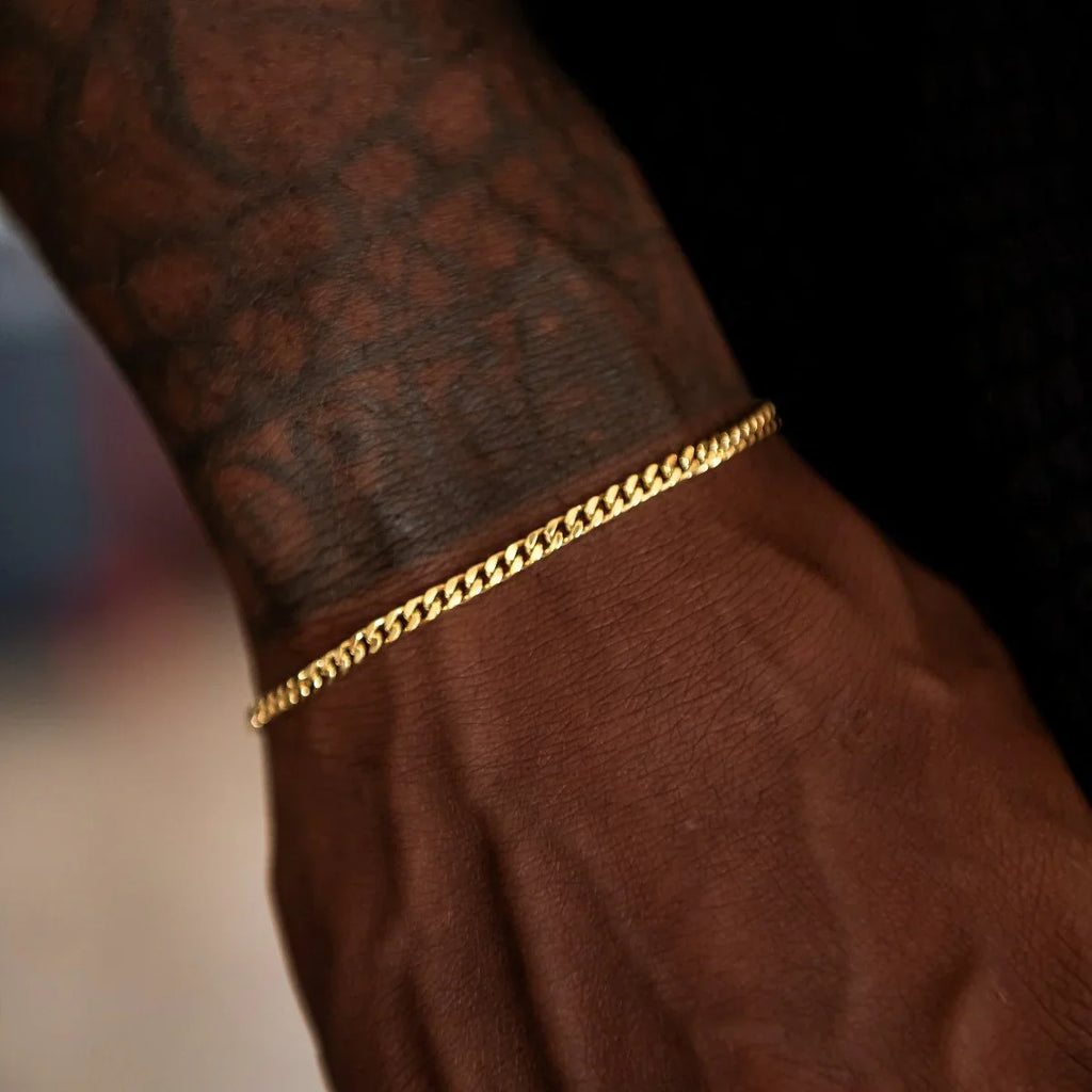 Micro Cuban Chain + Bracelet in Yellow Gold- 3mm