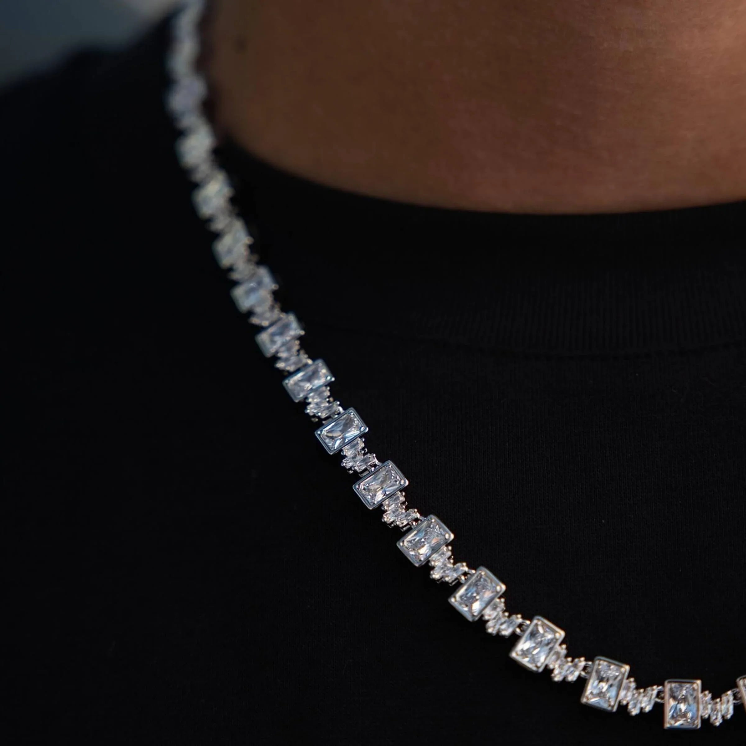Diamond Square Cut Tennis Chain in White Gold