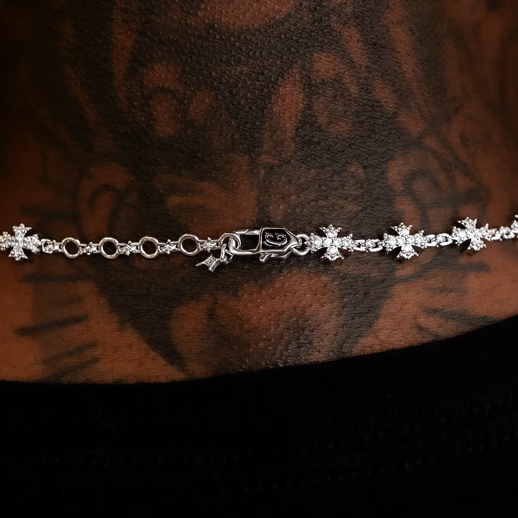 Flared Cross Rosary Chain in White Gold - 8mm