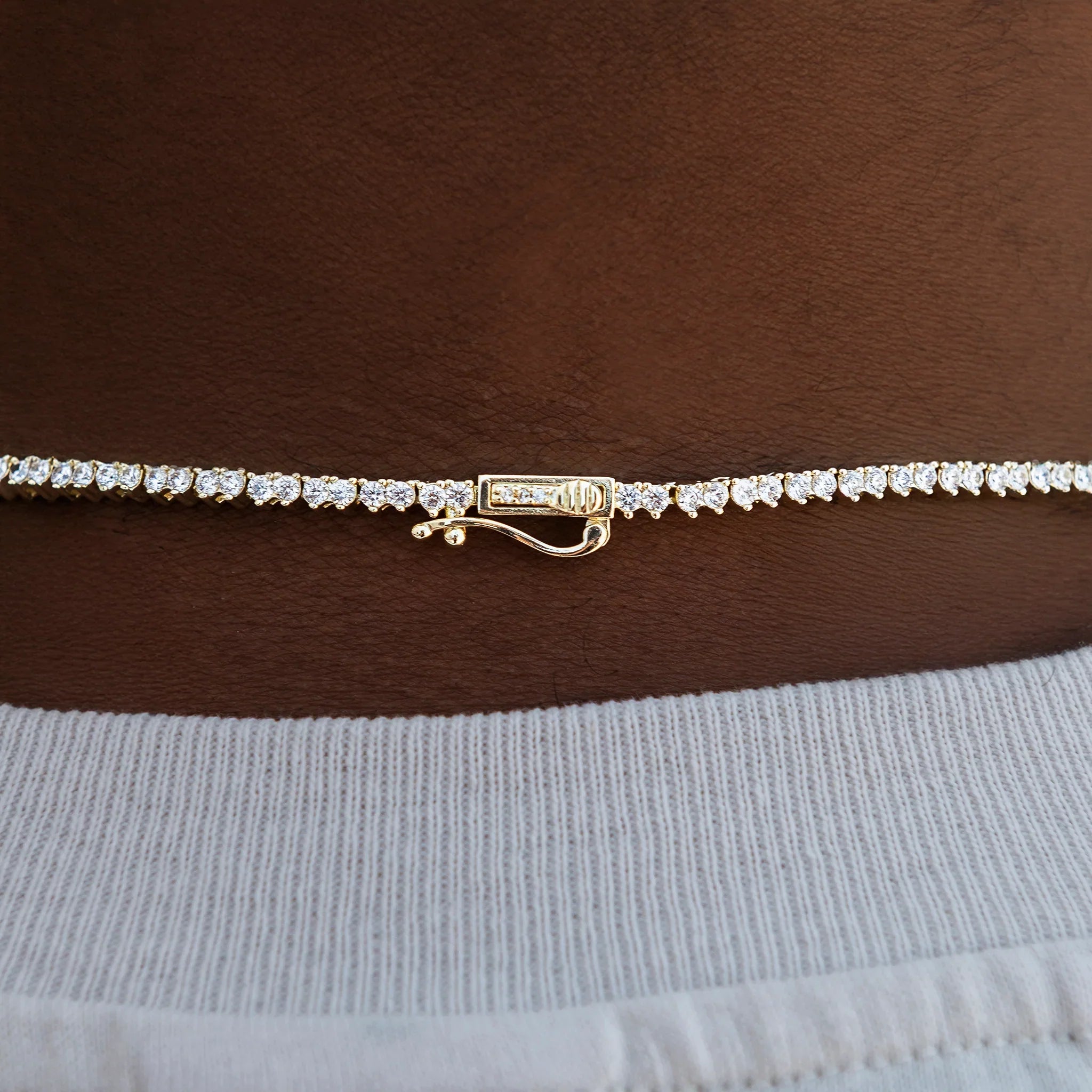 3 Prong Tennis Chain in Yellow Gold -2mm