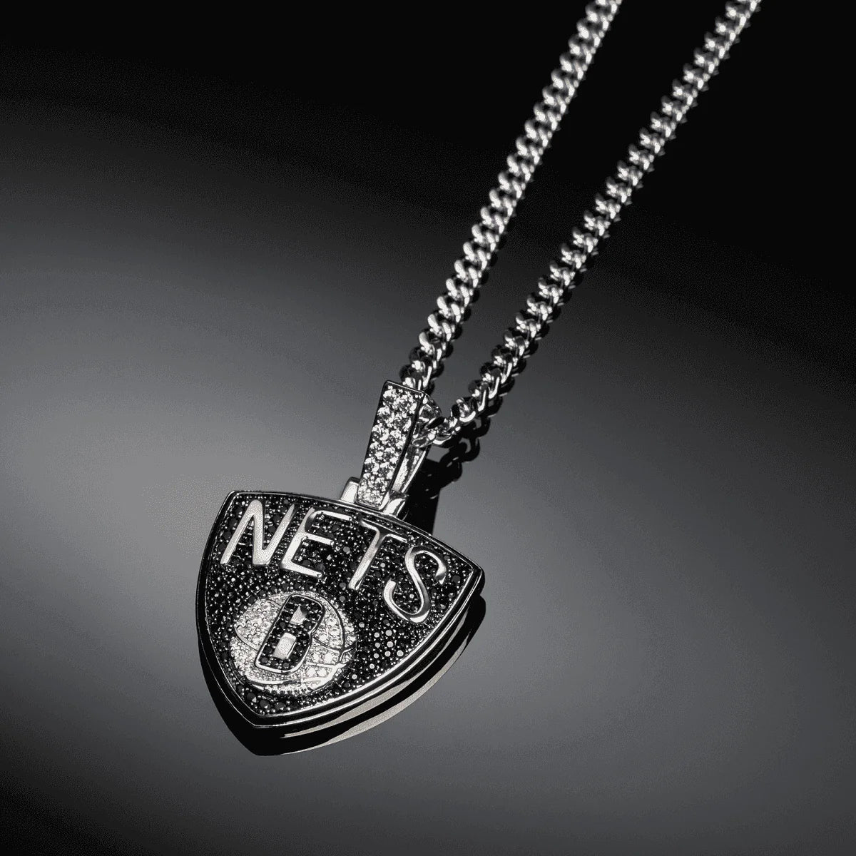 Brooklyn Nets Official NBA Logo Pendant in White Gold
