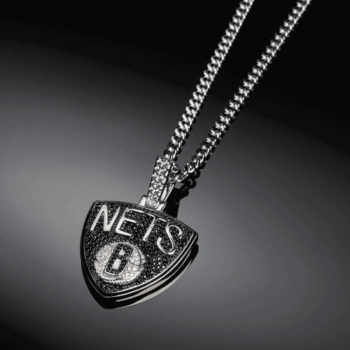 Brooklyn Nets Official NBA Logo Pendant in White Gold