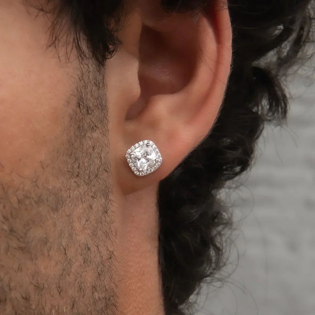 Cushion Cut Earrings in White Gold