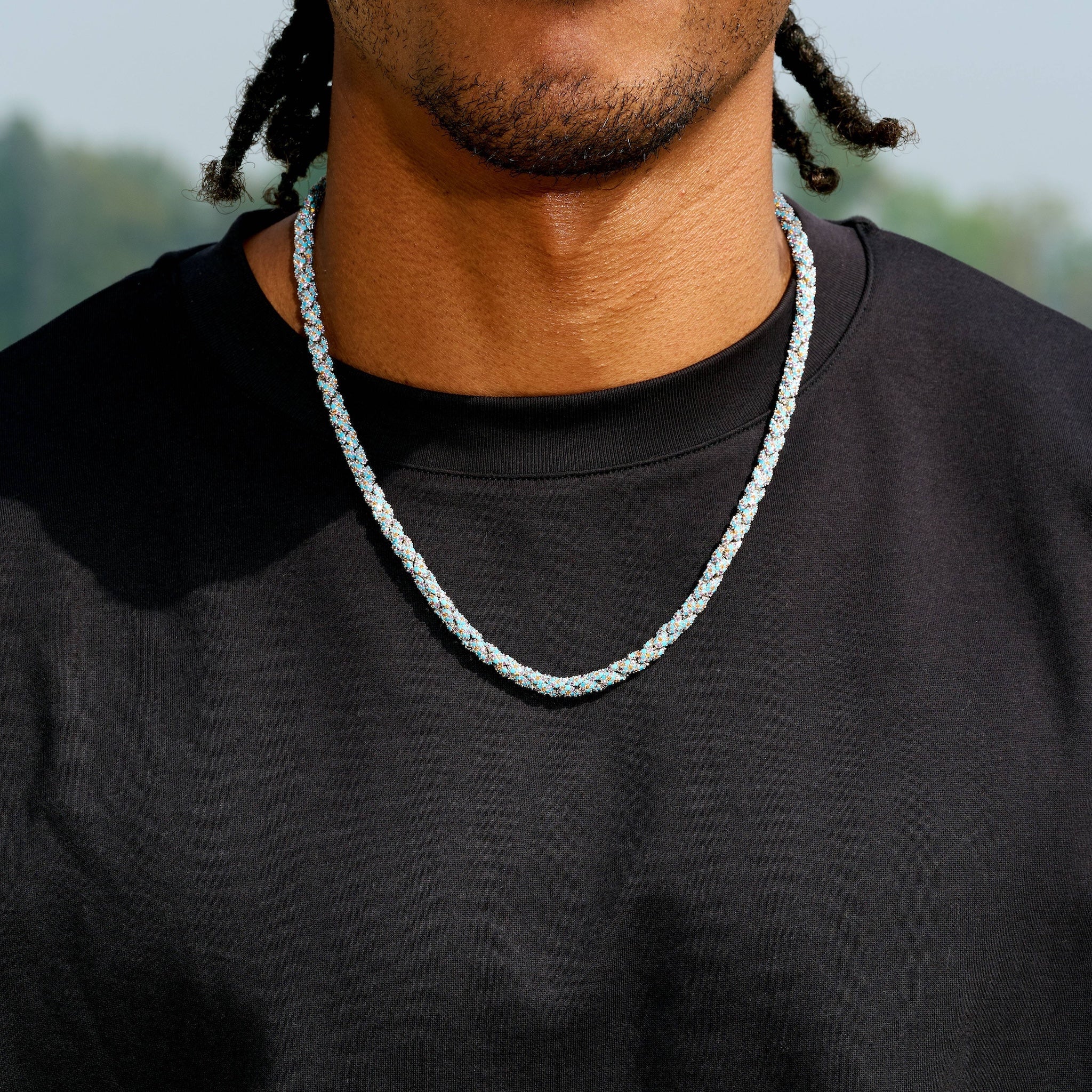 Iced Candy Rope Chain Necklace in White Gold