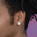 10MM Square Cut Diamond Stud Earring in White Gold