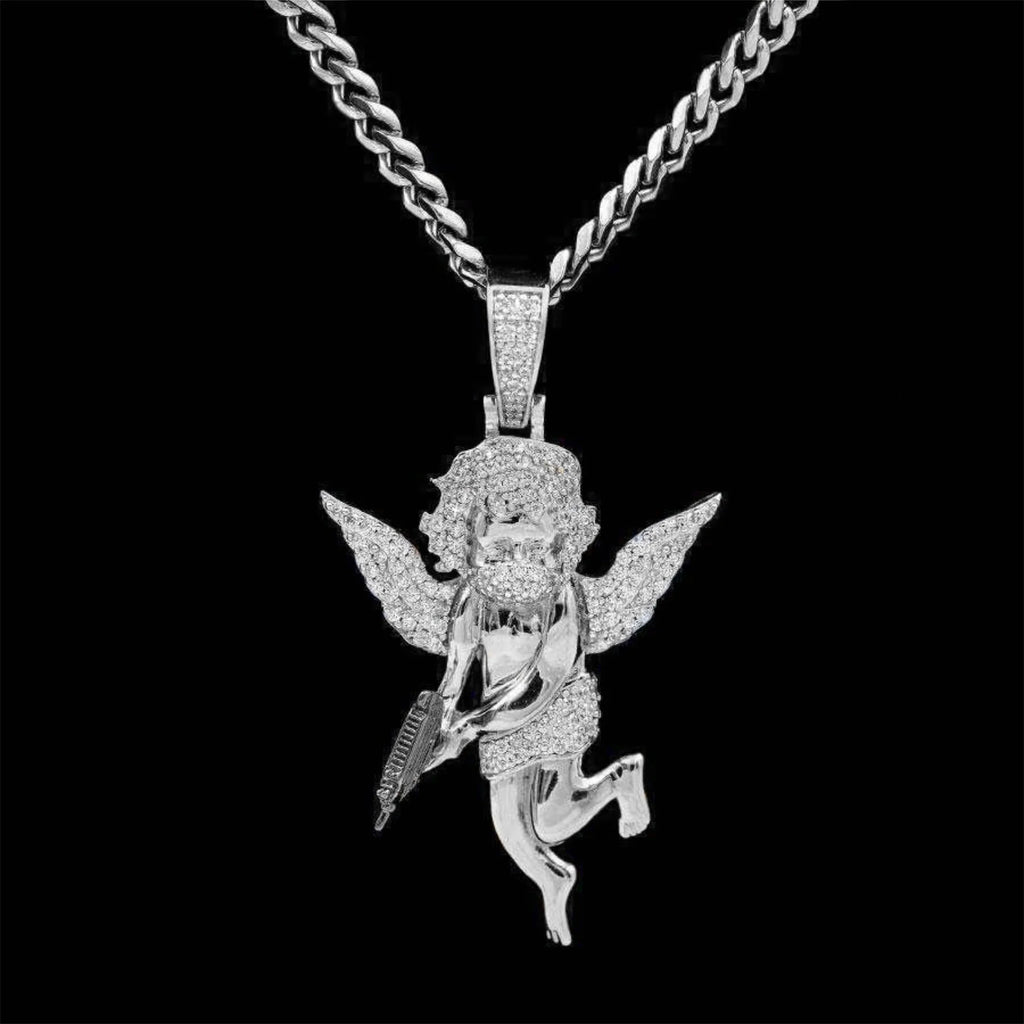 Masked Angel Pendant in White Gold