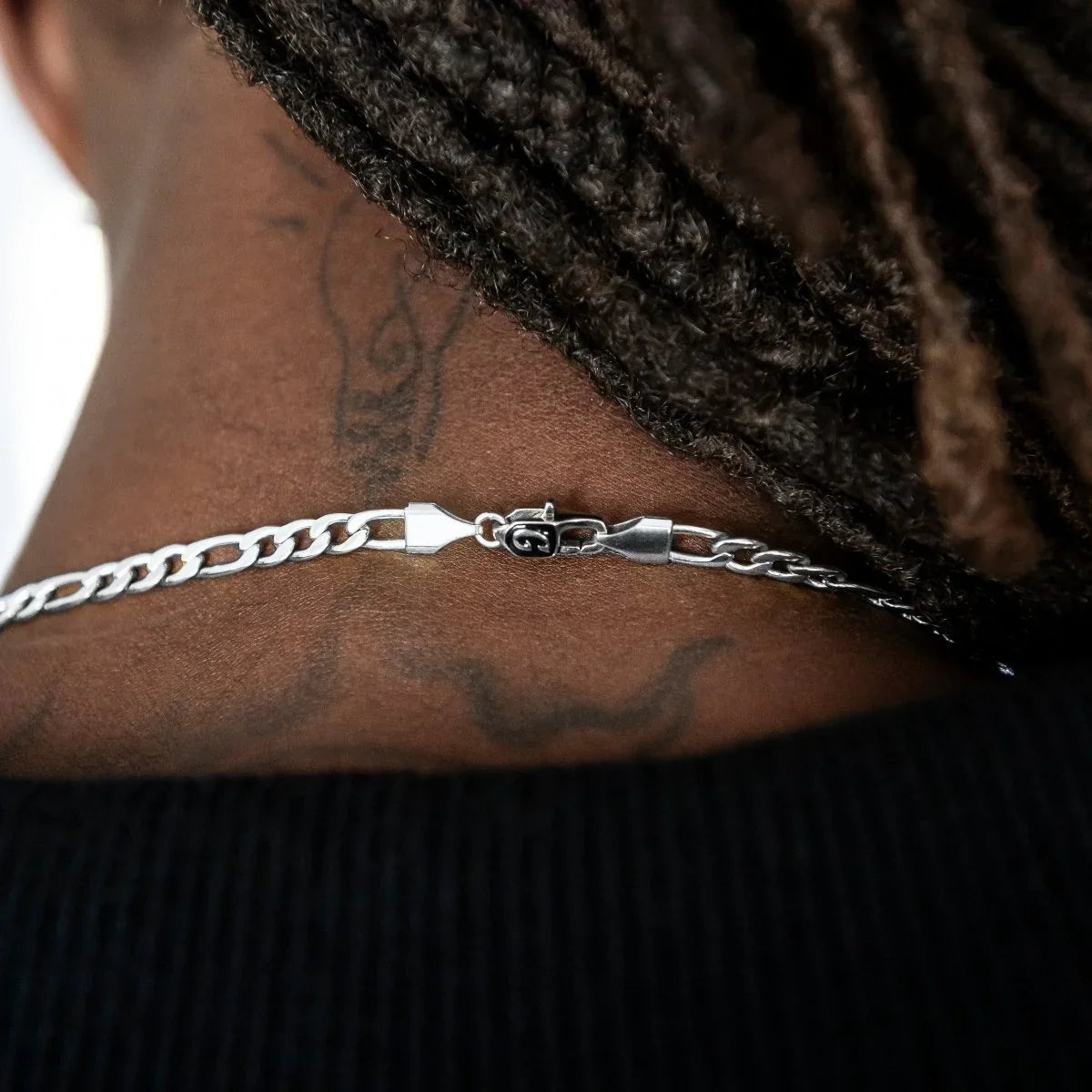 Figaro Link Chain + Bracelet Bundle in White Gold- 4mm