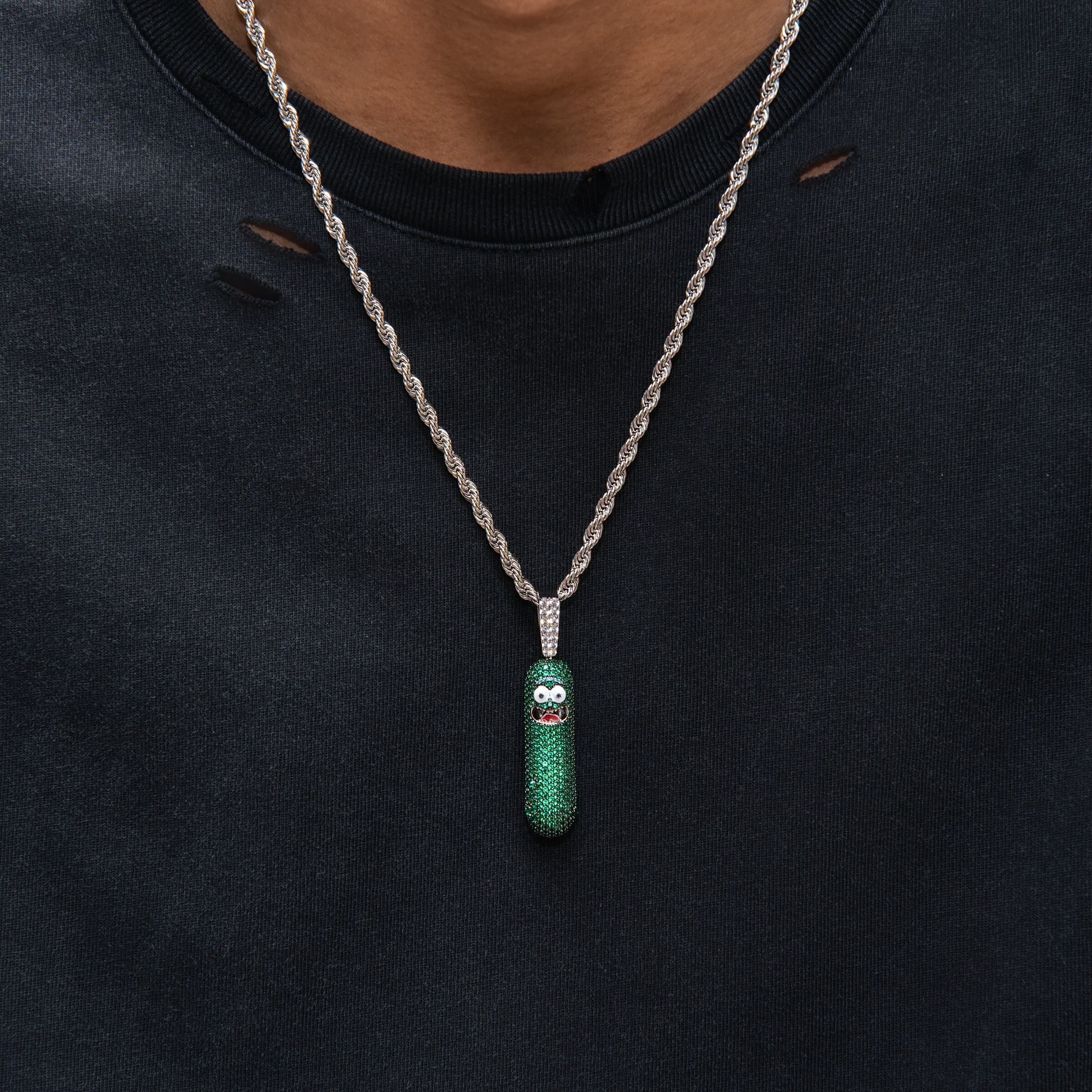 Rick & Morty Pickle Official Warner Bros. Pendant in White Gold