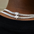 Micro Diamond Prong Moissanite Cuban Chain in Sterling Silver - 6MM