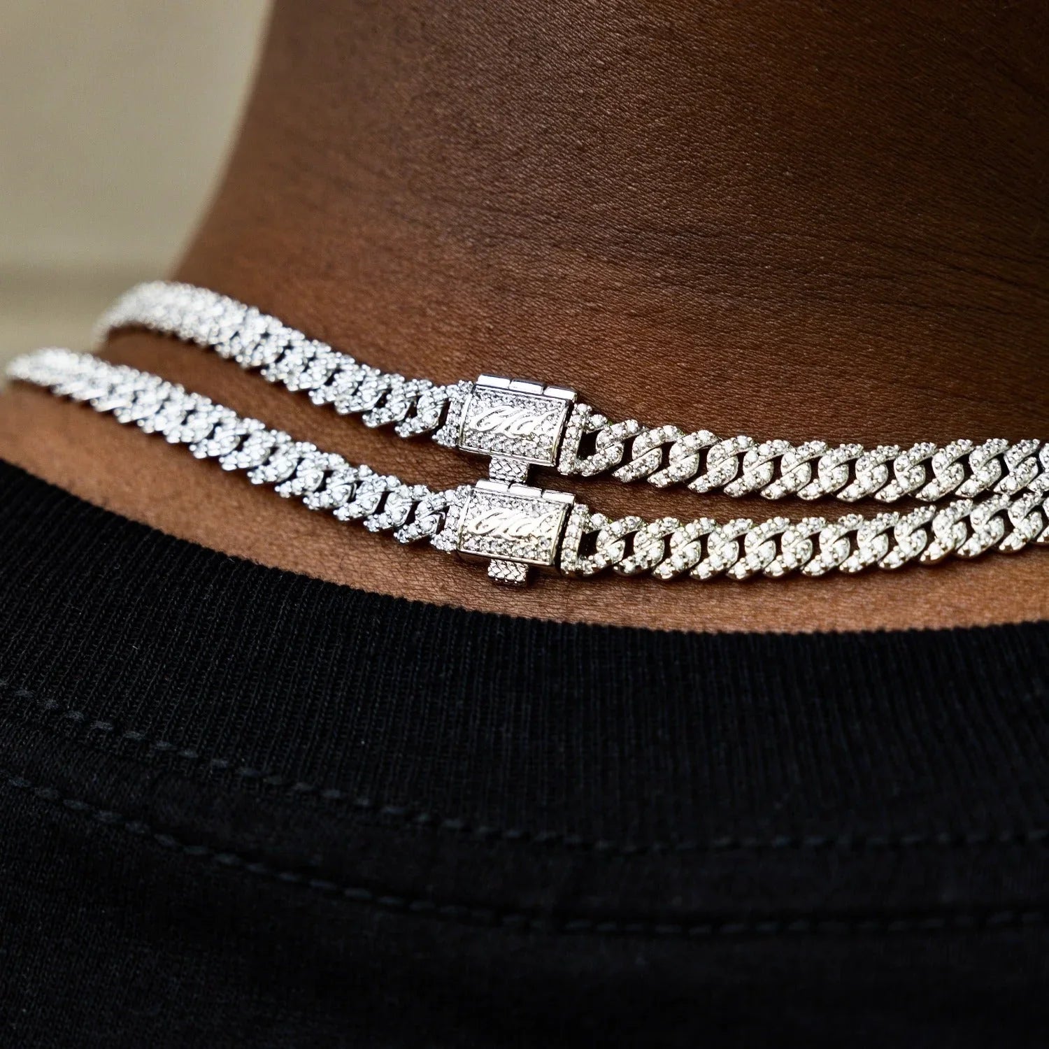 Micro Diamond Prong Moissanite Cuban Chain in Sterling Silver - 6MM