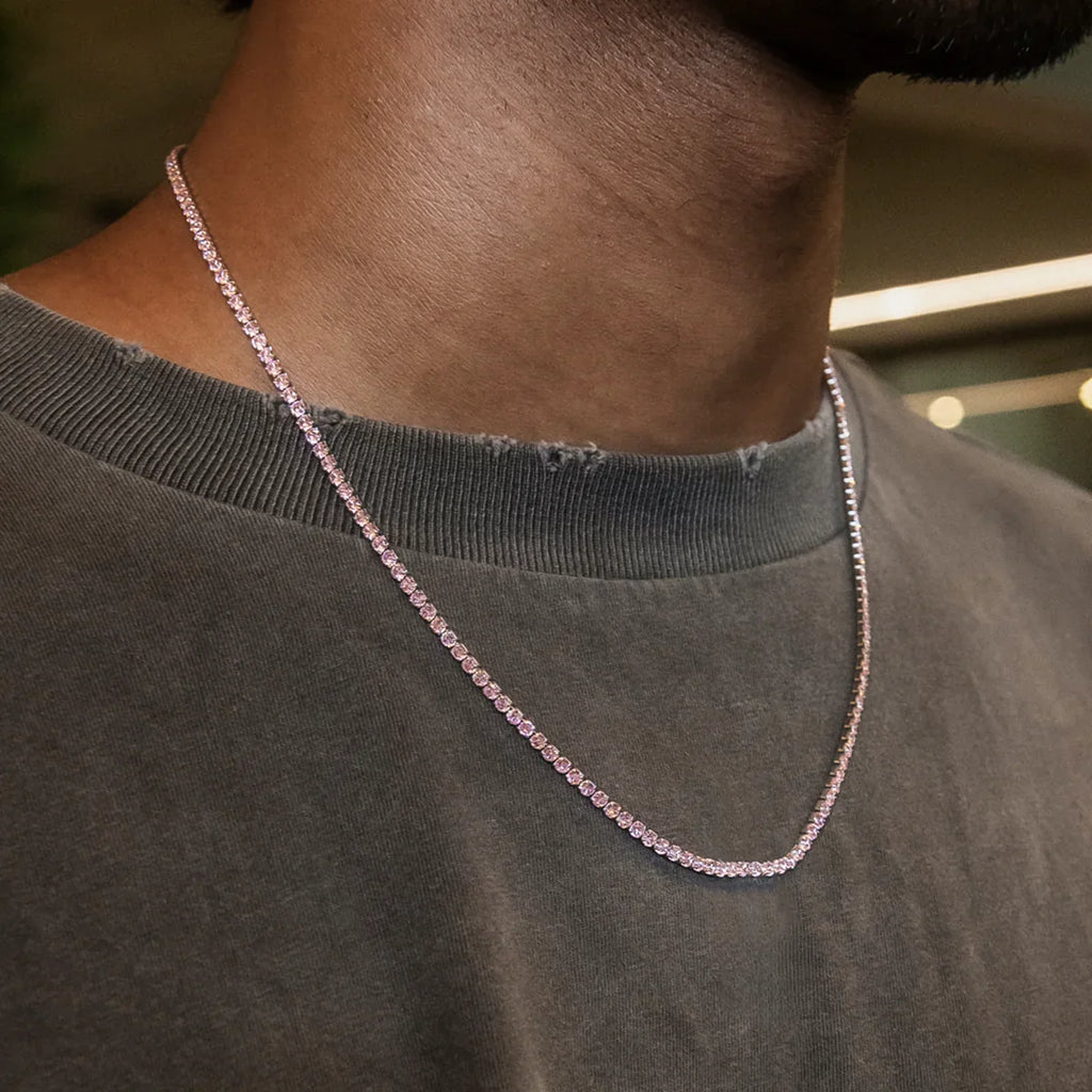 Pink Diamond Micro Tennis Chain in White Gold