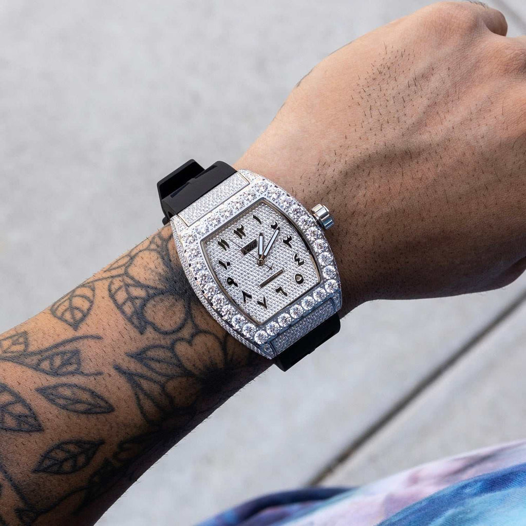 40MM Perennial Era® Watch Arabic- Fully Iced w/ Rubber Strap