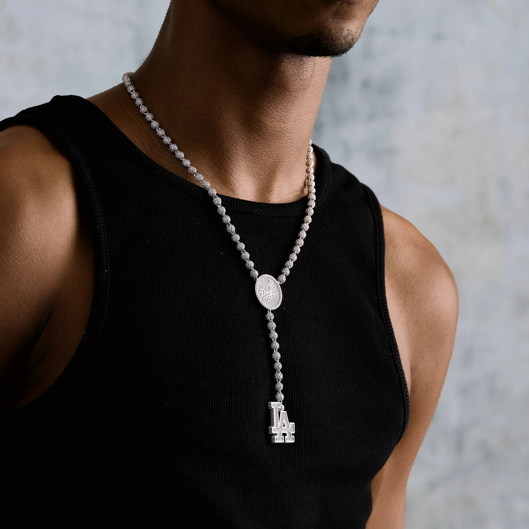 LA Dodgers Official MLB Lariat in White Gold
