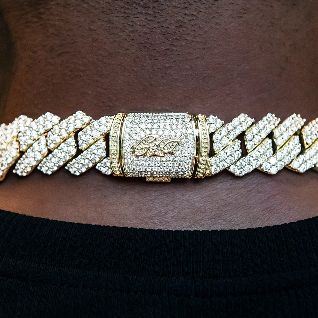 Diamond Prong Cuban Chain in Yellow Gold - 19mm