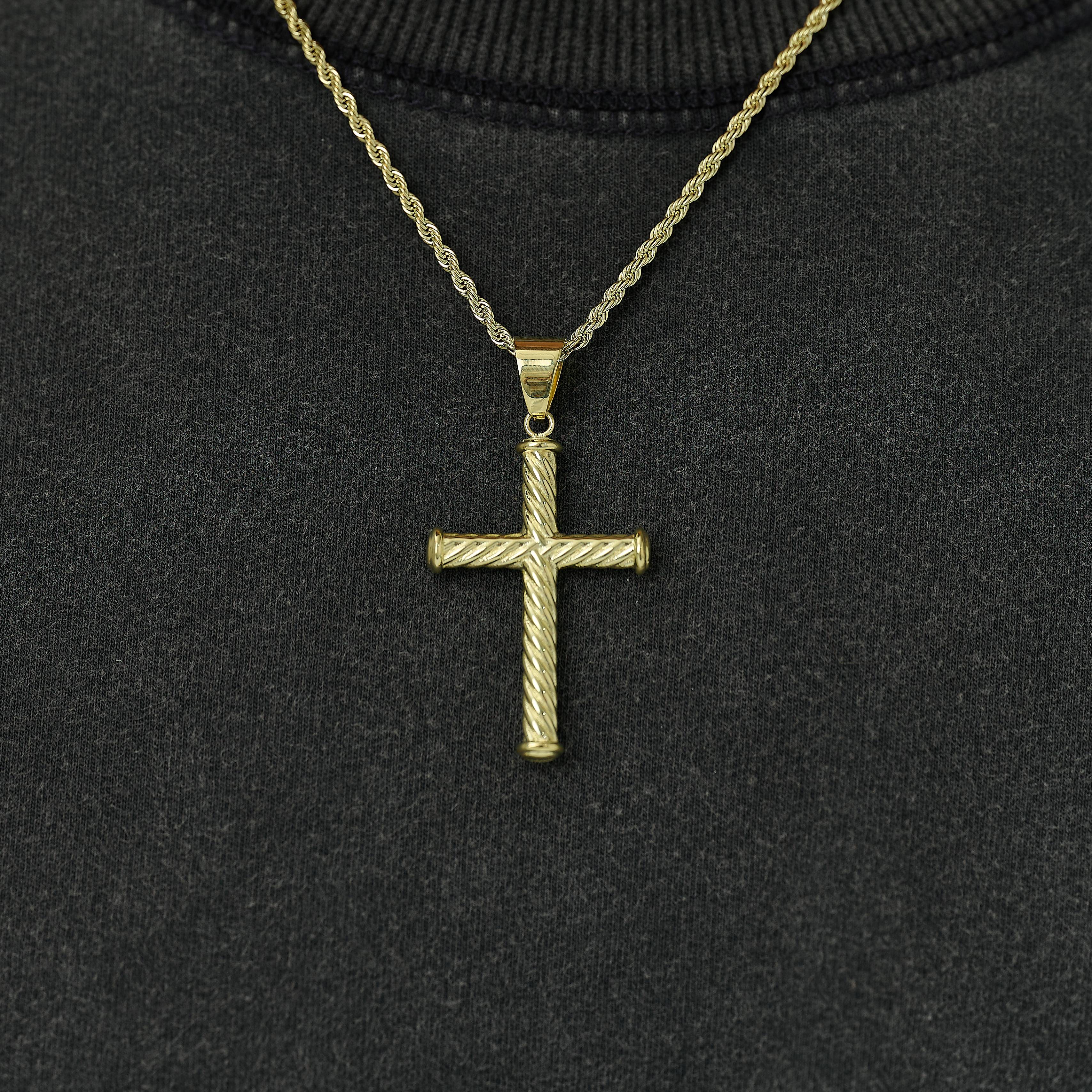 Twisted Rope Cross Pendant + 2MM Rope Chain Bundle in Yellow Gold